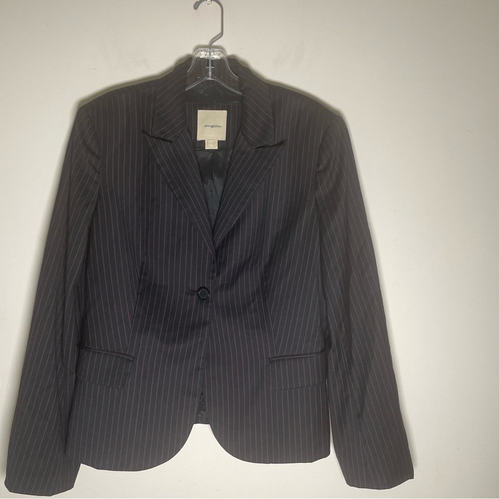 MAGASCHONI Women’s Wool Pin Stripe Blazer Work Jacket SIZE 14 Black Burgundy